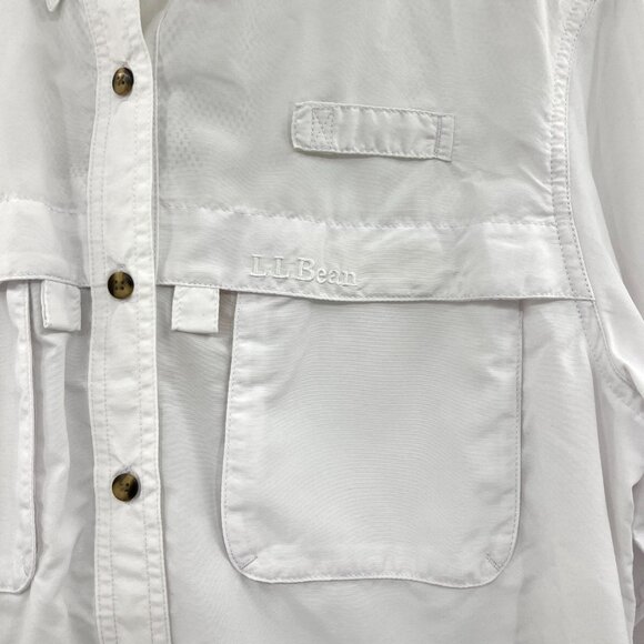 NWT L.L.Bean Technofine White Nylon Button Down Shirt Women's Medium - Picture 2 of 7